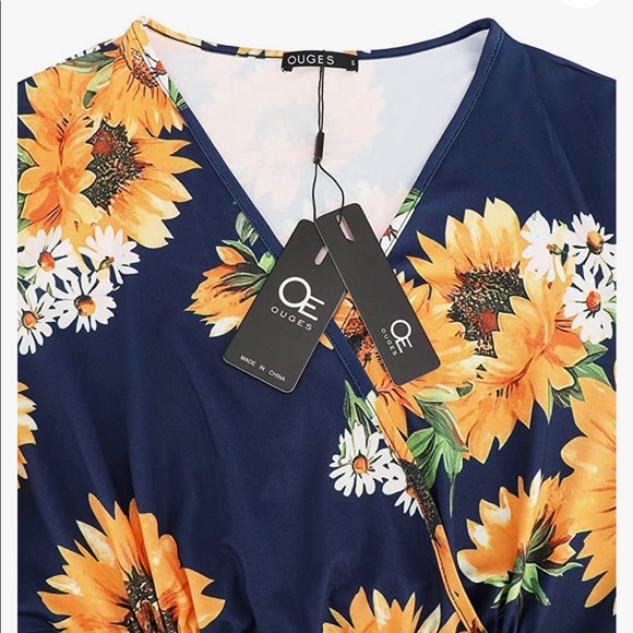 OUGES Women's V-Neck Pattern Pocket Maxi Long Dress - Picture 3 of 4